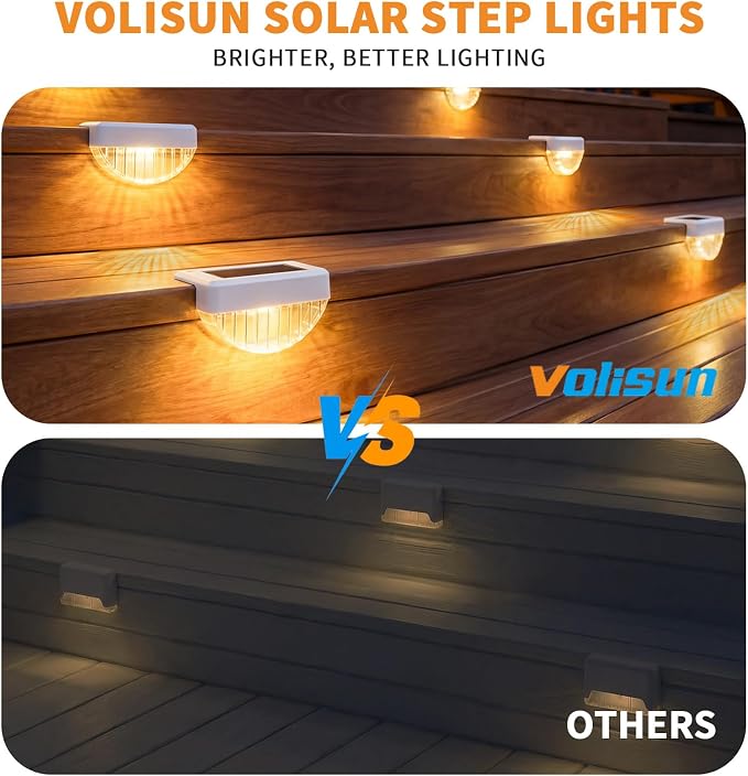 VOLISUN 12 Pack Solar Deck Lights Outdoor, Warm White LED Solar Step Lights for Outside, Waterproof Fence Light for Patio, Deck, Stairs, Yard, Pool and Porch (White)