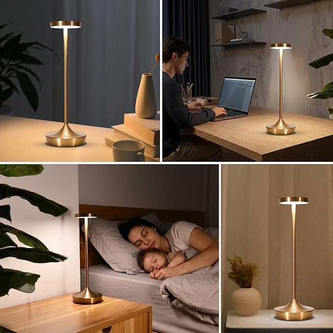 Set of 2 Cordless Table Lamps, Rechargeable 6000mAh LED Desk Lamps, Up to 60 Hours, Touch Control with 3-Level Dimming, Portable Waterproof for Restaurant, Dining Table, Patio & Home (Bronze)