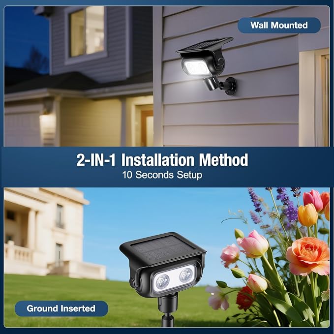 Solar Lights Outdoor, Motion Sensor Outdoor Solar Spotlights Waterproof, Outside Wall Lights, Outdoor Lights Solar Powered for Garden/Patio/Yard/Lawn/Backyard, Cold Light, 4 Packs