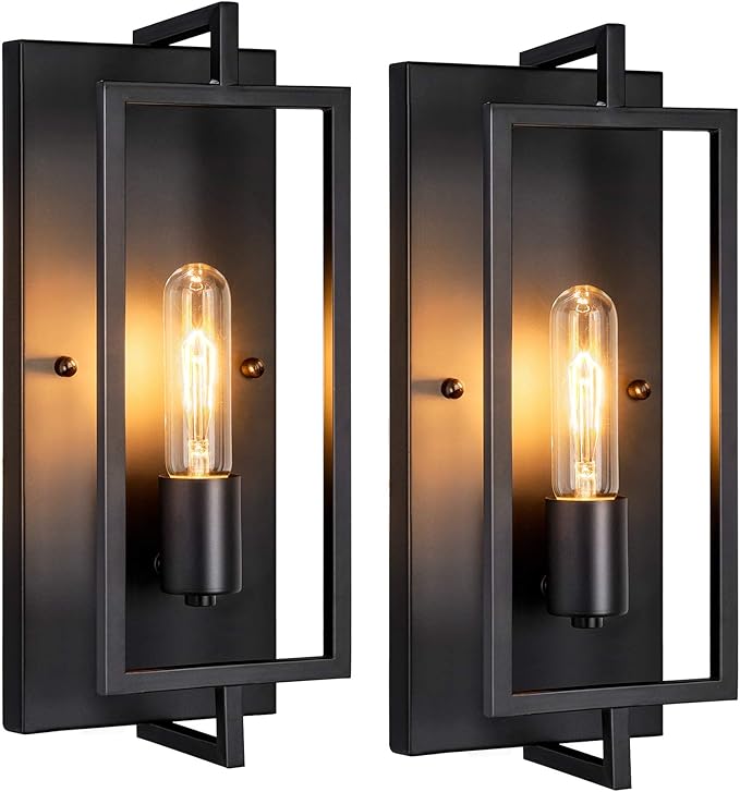 Maylaywood Industrial Wall Sconces Set of 2, Vintage Light Fixture Large, E26 Base, Matte Black Metal Wall Mount Lamp, Modern Indoor Lighting Hardwired