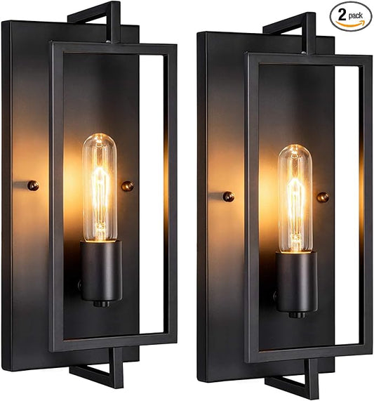Maylaywood Industrial Wall Sconces Set of 2, Vintage Light Fixture, E26 Base, Matte Black Metal Wall Mount Lamp, Modern Indoor Lighting Hardwired