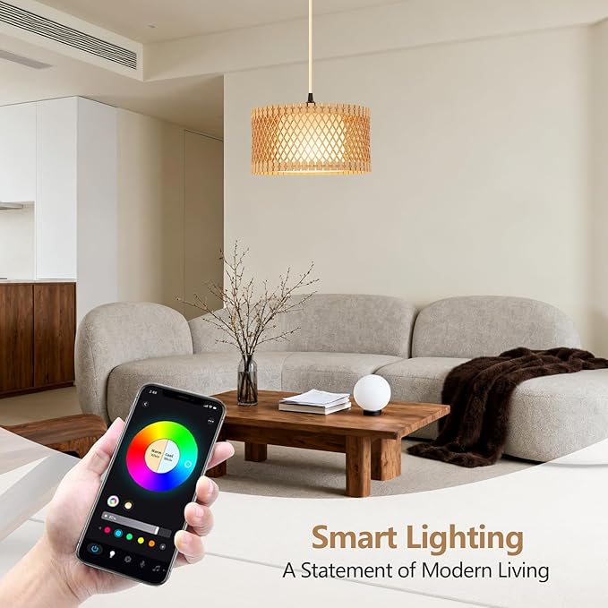 ZSLAIFU Hanging Lamp Plug in Pendant Light, 15FT Hanging Lights with Plug in Cord, Hanging Light with Bulb and Remote, Wood Shade Hanging Lamps for Bedroom, Living Room, Kitchen, Farmhouse