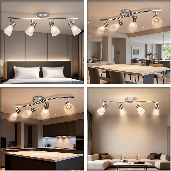 HiBay LED Track Lighting Fixtures, Rotatable 4-Light Ceiling Spot Light, Modern Spotlight with Glass Shade for Living Room Kitchen Dining Room, E12 Base (Bulbs Not Included)