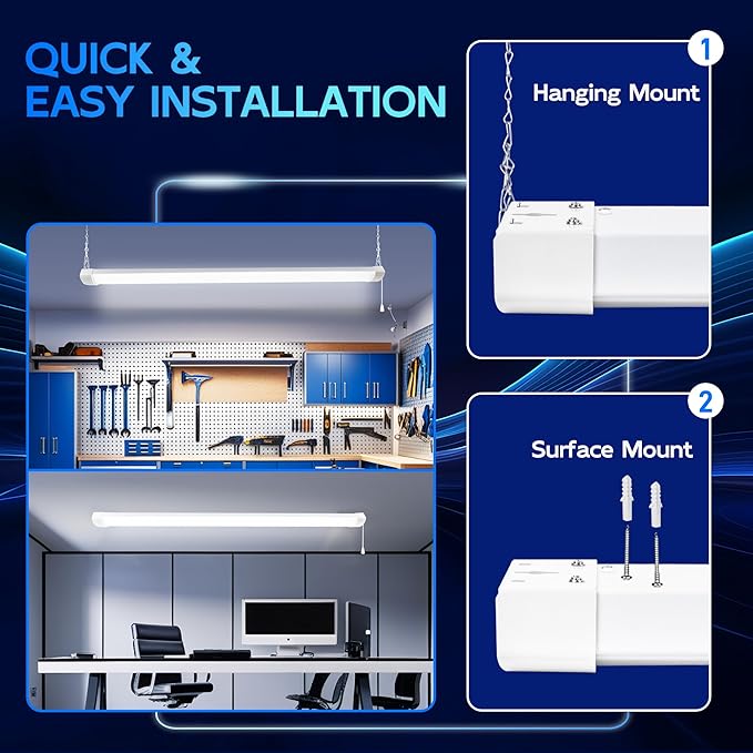 hykolity 4FT 70W LED Shop Light Linkable, 8000lm(300w Equivalent), 5000K Utility Shop Lights for Garages, Workshops, Basements, Hanging or FlushMount, with Power Cord and Pull Chain, ETL, 4 Pack