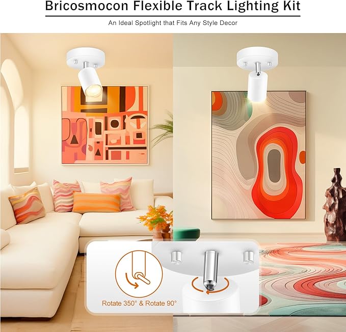 Track Lighting Fixture Ceiling, Modern LED Track Lighting Kit, White Ceiling Light for Kitchen, Rotatable Spotlight Heads, Wall Mount Spot Lighting for Island/Bedroom/Hallway (GU10 Socket, NO Bulb)