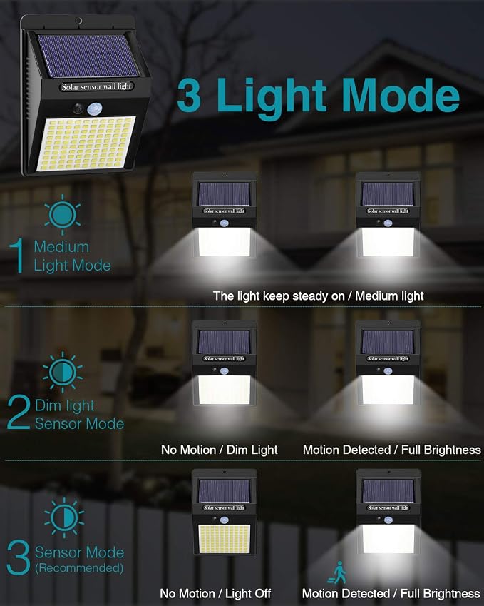 10 Pack Outdoor Solar Lights, 3 Modes/100LED Wireless Solar Security Lights with Motion Sensor - IP65 Waterproof, Suitable for Front Door, Backyard, Garage, Deck