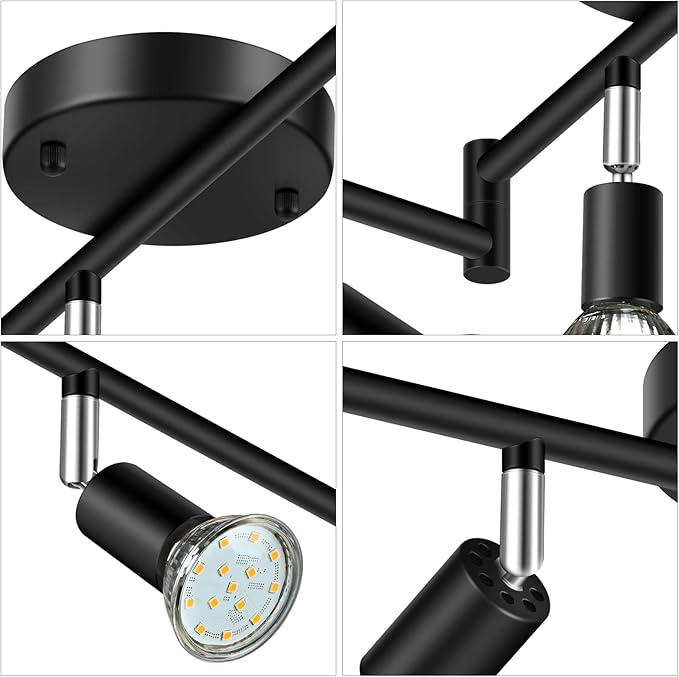 Unicozin LED 6 Light Track Lighting Kit, 46.5'' Black 6 Way Ceiling Spot Lighting, Flexibly Rotatable Head, Track Light Included 6 x LED GU10 Bulb (4W, Daylight White 5000K, 400LM)