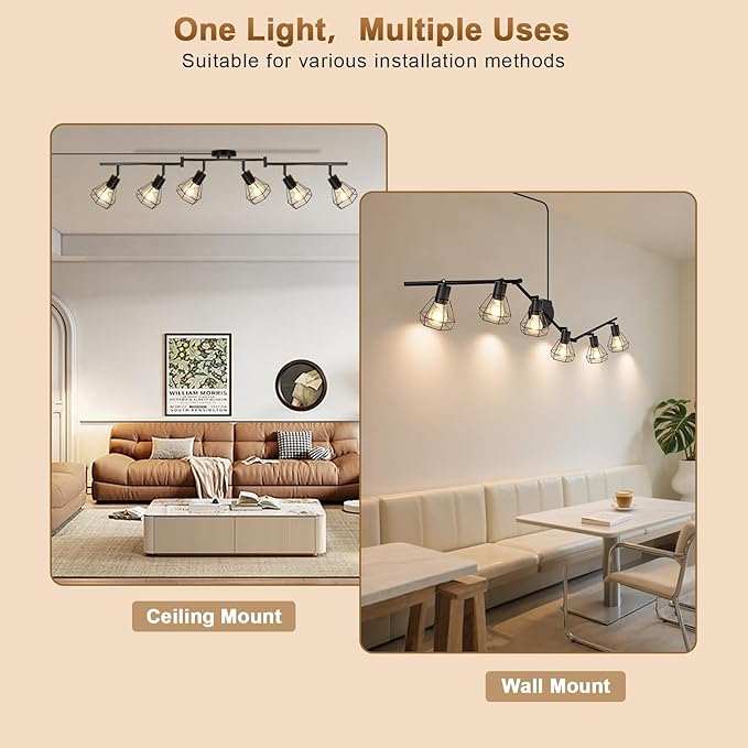 LTBLIGHT Plug in Track Lighting, 6-Light Rotatable Ceiling Light Fixture Black with 16.4ft Cord & On/Off Rocker Switch, Spotlight for Living Room Kitchen Bedroom, E26 Base