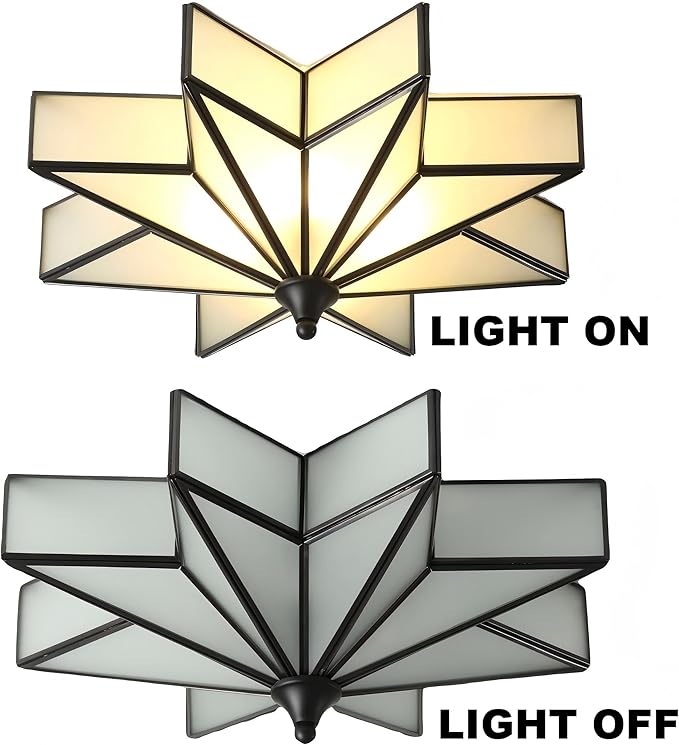 LIGHTLAND 19.7 Inch Flush Mount Star Ceiling Light, 4 Lights Brass Ceiling Lamp with Glass Lampshade, Art Deco Close to Ceiling Light Fixtures for Bedroom Living Room Entryway Hallway, Black