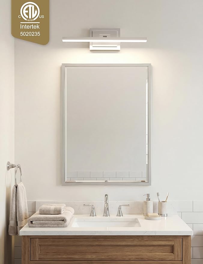 VOLISUN Modern Bathroom Vanity Light 15.7 inch, Rotatable, 12W Dimmable 5CCT Led Bathroom Light Fixture Over Mirror, Brushed Nickel Bar Vanity Light for Bathroom Mirror Restroom-ETL Certificated