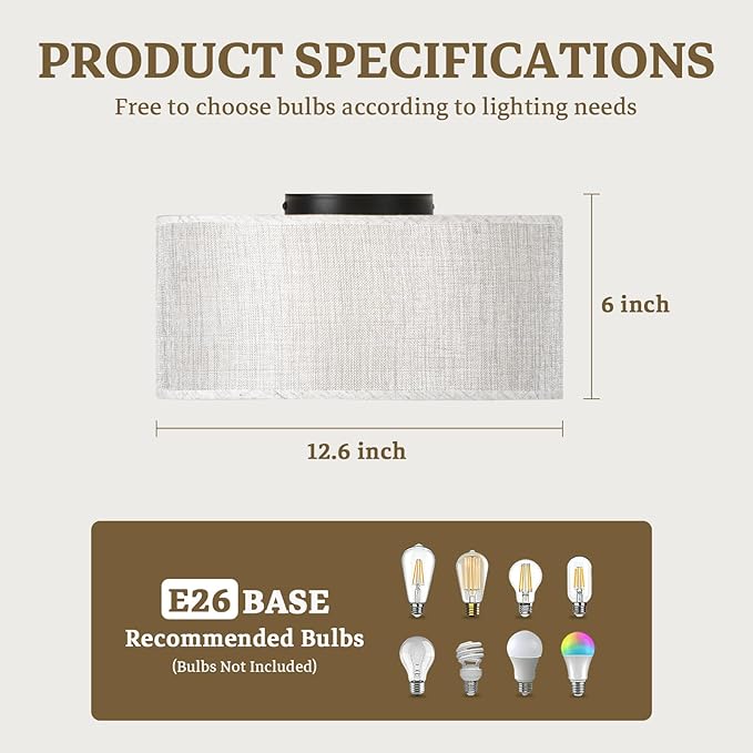 13Inch Modern Semi Flush Mount Ceiling Light,3-Light Drum Ciling Fixture with Soft Neutral Style for Bedroom,Living Room,Kitchen,Hallway,Entryway,Home Ambient Lighting