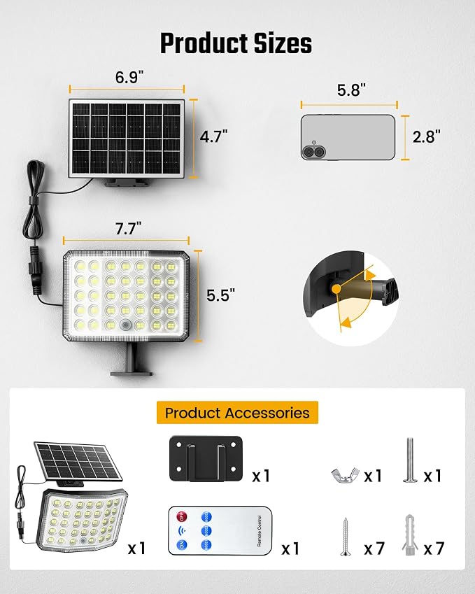 Solar Lights Outdoor Bright Solar Dusk to Dawn Light with 3000 Capacity, IP65 Waterproof Remote Control Outdoor Light, 3 Working Modes for Garage, Porch, Patio, Shed, 2-Pack
