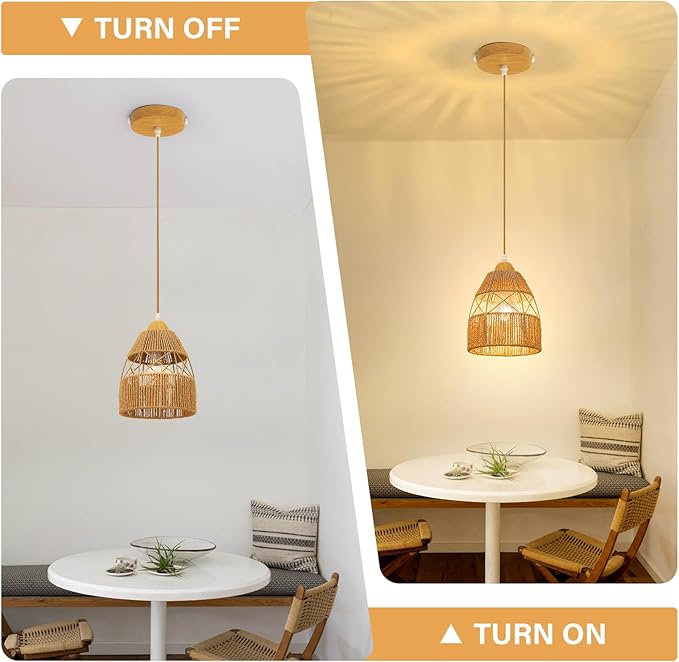 Boho Rattan Pendant Light Kitchen Island,Farmhouse Chandeliers Adjustable Height Hanging lamp for Dining Room,Kitchen Ceiling Lights Fixtures with Hand Woven Wicker Lampshade Lighting