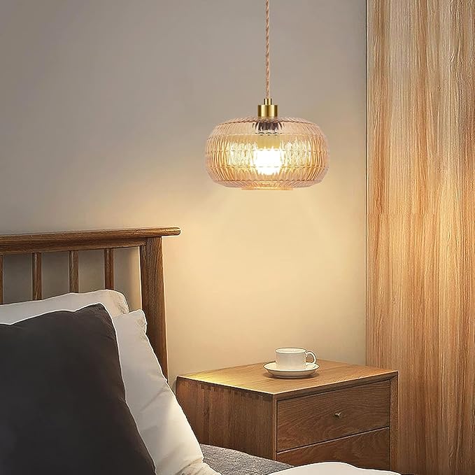 QIYIZM Plug in Pendant Light Hanging Lights with in Cord Mid Century Modern Gold Hanging Lamp Flower Glass Amber Vintage Dimmable Chandelier Ceiling Fixture for Living Room,Kitchen,Boho
