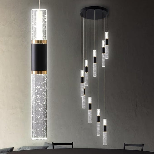 High Ceiling Chandelier Modern 9-Light Led Foyer Chandelier for Entryway Staircase with Remote Controller (3000K-6500K,10%-100% Brightness)