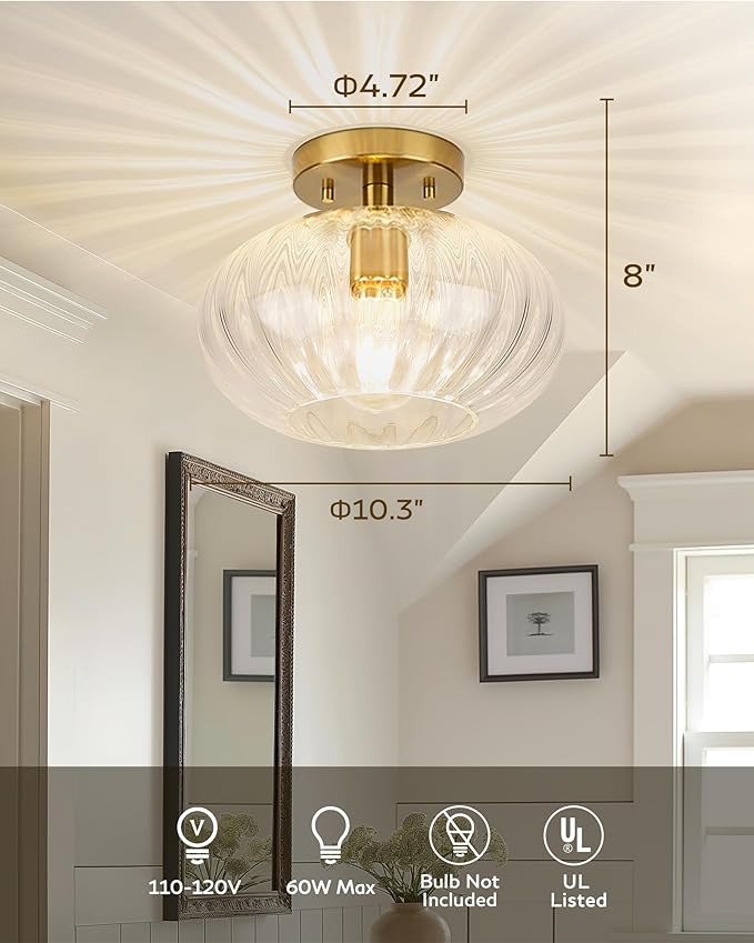 FEMILA 10.3" Gold Ceiling Light Fixture, Semi Flush Mount Ceiling Lights for for Kitchen, E26 Base, 4FYD85F BG
