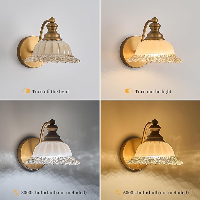 XIEDUN Vanity Light Brass Wall Sconces Vintage 1-Light Bathroom Sconces