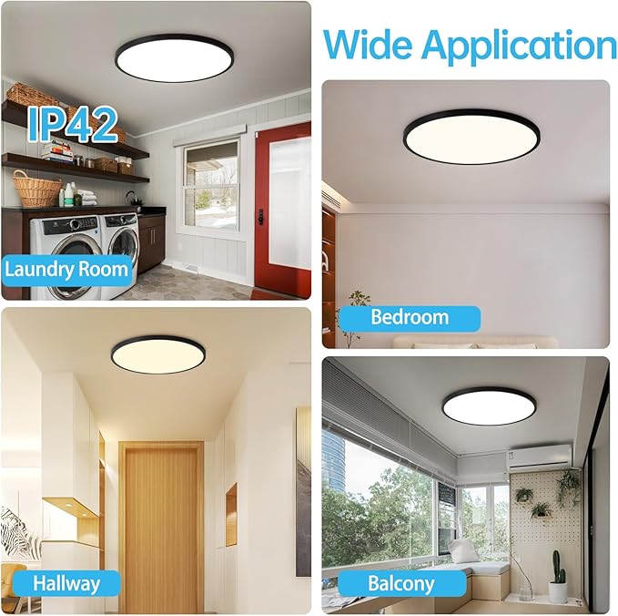 4PK 15.8 Inch Dimmable Flush Mount LED Ceiling Light Fixture, 32W,3200LM,3000K/4000K/6000K CCT Selectable,0.67 inch Super Slim LED Ceiling Light for Bedroom,Hallway,Kitchen,Black