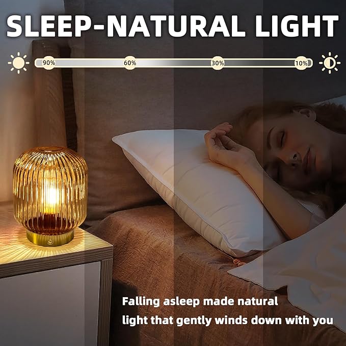 MJ PREMIER Rechargeable Table Lamp, Yellow Glass Lamp with Memory Function, Small Cordless LED Lamp with Dimmable Brightness, Decorative Touch Lamps for Bedroom Living Room (Yellow)