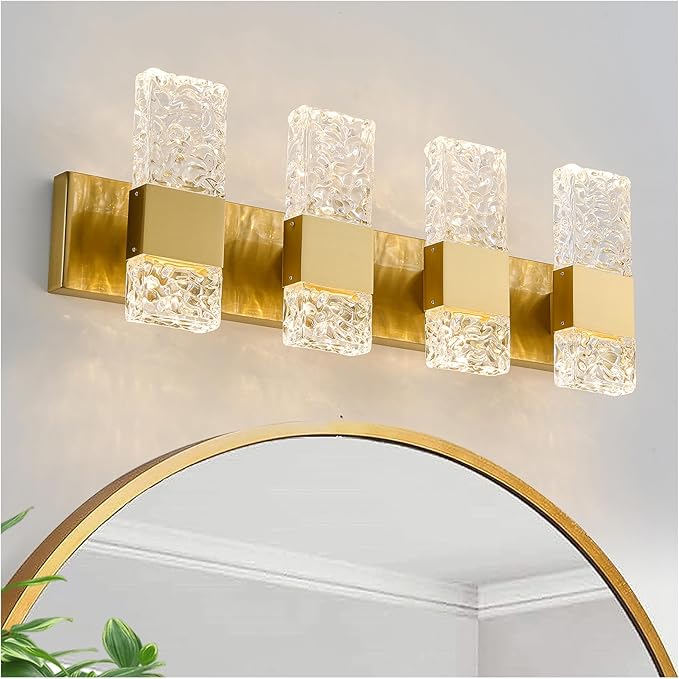 Vanity Lights Fixtures for Bathroom Wall Light Over Mirror LED Gold Crystal 40W Brushed Stainless Steel Dimmable Wall sconces for Bathroom Lighting Fixture 3000K