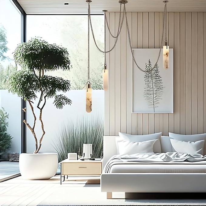 RUIBO Alabaster 9 Light LED Multi-Drop Hanging Pendant Lighting,Cylinder Natural Marble Multi Light Pendant Lights,Living Dining Room Loft Bedroom Modern LED Hanging Lamps(E14)
