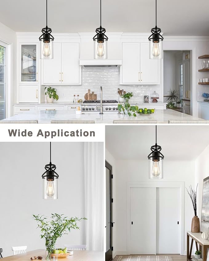 Pendant Kitchen Island Light, Modern Pendant Lighting with Glass Shade, E26 Socket and Adjustable Cable, Suitable for Living Rooms, Bedrooms, Hallways