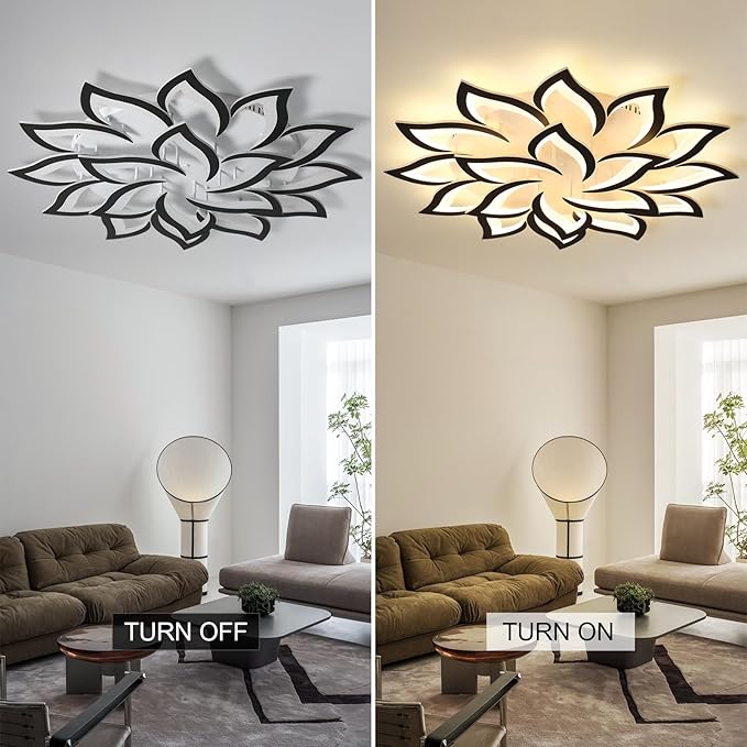 JAYMP 39.4" Flower Shaped Ceiling Light Dimmable Modern Ceiling Lamp Remote Control LED Lighting Fixture for Living Room Dining Room Farmhouse (Black/18 Petals)