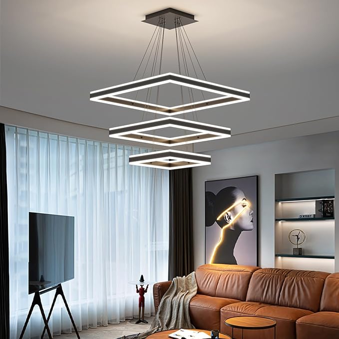 Ceiling Chandelier, with Remote Control Dimmable 3 Color Mode & Brightness (Warm & Cool & Neutral Light) Ceiling Chandelier, Acrylic Anti-Flicker Dining Light Fixture for Kitchen