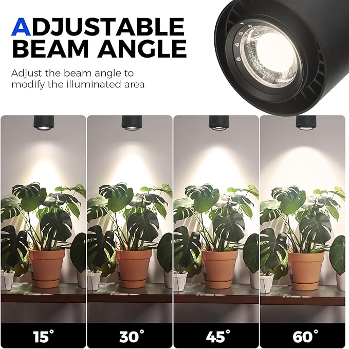 Barrina TR40c Track Grow Light for Indoor Growing, 3 x 40W, 15°-60° Adjustable Beam Angle, 4000K Ceiling Mount Full Spectrum Grow Lamp, LED H-Type Plant Light Bulbs for House Plants with Timer, Blcak