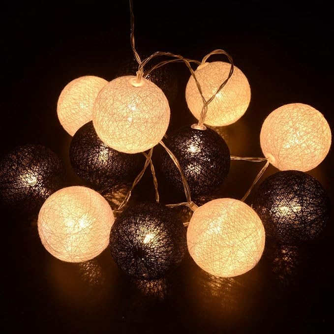 Gardeningwill 3M/10Ft 30 Black White Ball LED Battery Operated String Fairy Light