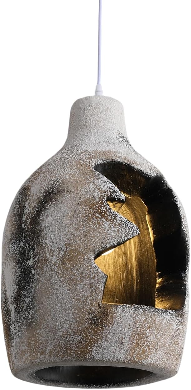 JAYMP Wabi Sabi Pendant Light for Dining Room Kitchen Island Hallway Farmhouse Hanging Lamp E26 Base Retroism Style Wine Bottle Shape Lighting Fixture, 1 Pack (Antique White,C Shape, D26×H46cm)