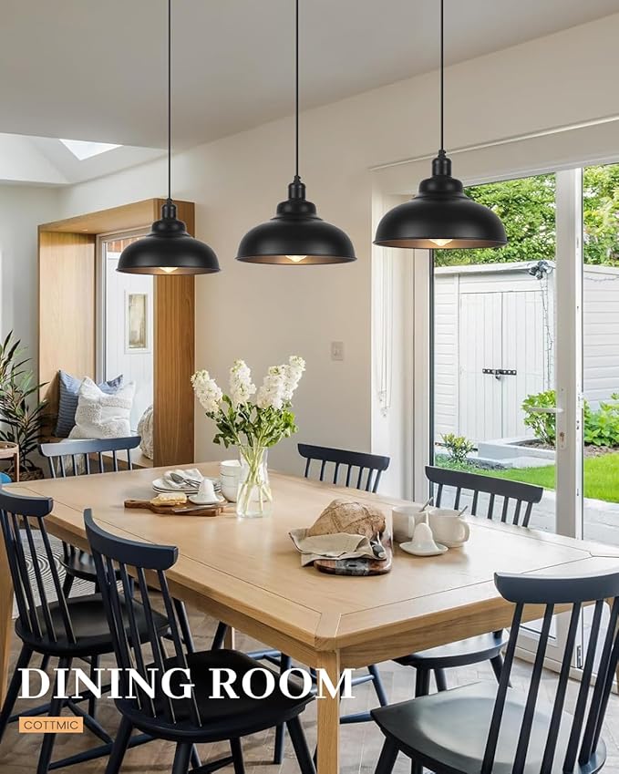 Matte Black Pendant Light, Farmhouse Pendant Lighting, 11.4in Farmhouse Pendant Lights Kitchen Island, Adjustable Height, 2 Light Industrial Pendant Light Fixtures for Dining Room, Sink, Bar