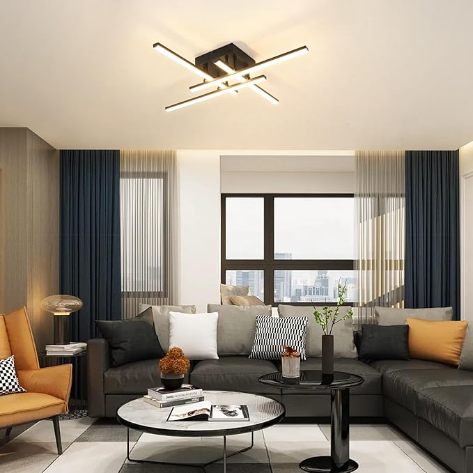 CANEOE Modern Ceiling Light Fixture Sputnik Dimmable Ceiling Light with Remote Control Black Flush Mount Chandelier Ceiling Lamp for Bedroom Living Room Kitchen