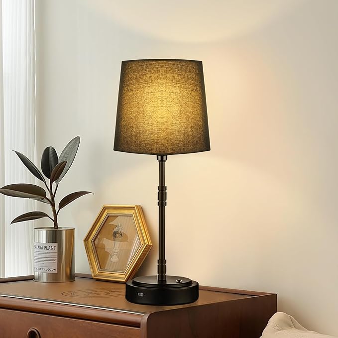 Cordless Table Lamps Set of 2 – Battery Operated Lamp with 7500mAh Rechargeable Battery, Stepless Dimmable Black Lamps with Black Shade, Wireless Lamps for Dining Room & Nightstand (Bulbs Included)