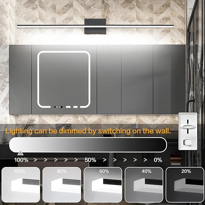 ZUZITO 40in Bathroom Light Fixtures Black Modern LED Vanity Lights Bar for Bathroom 5CCT Dimmable 28W Lighting Fixtures for Bath Wall