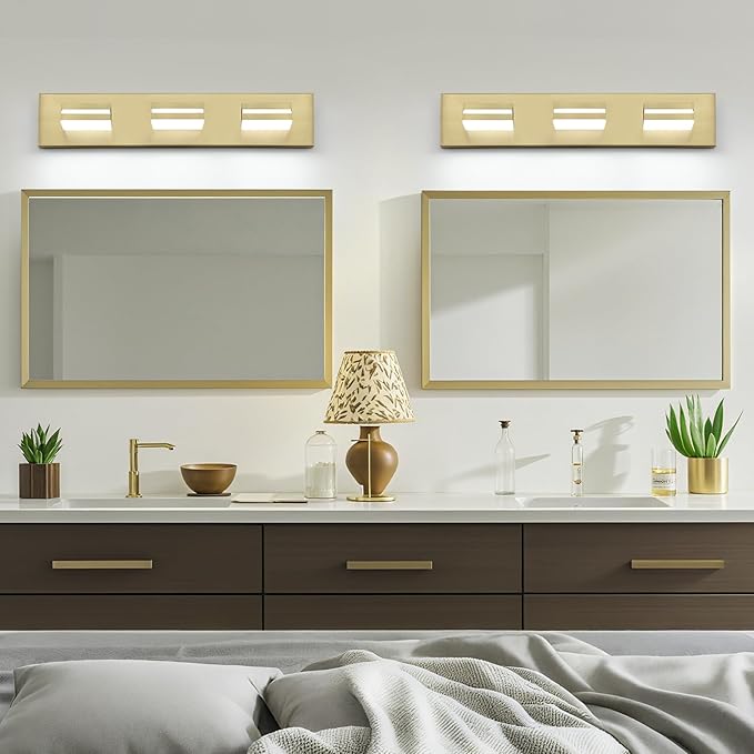 OKELI 3 Light Bathroom Vanity Light Gold Modern 24W LED Dimmable Vanity Light Over Mirror 350° Adjustable Lamp Head Cold White 6000K ETL Listed 22Inch