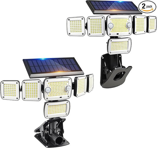 Solar Flood Lights Outdoor,5000LM 336 LEDs Dual Clip on Motion Sensor Lights with 360° Wide Angle &3 Modes, IP65 Waterproof Security Lights for Yard Patio Garage Garden,2Pack