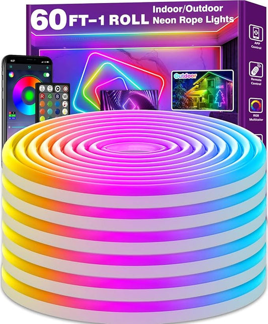 AILBTON 60Ft Neon Rope Lights,Flexible Led Rope Lights Control with App/Remote,Multiple Modes Music Sync Gaming RGB Led Neon Lights for Bedroom Outdoor