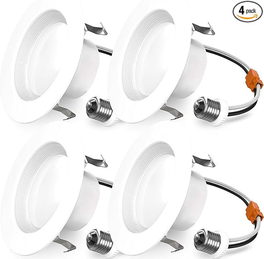 Sunco 4 Inch LED Recessed Lights, Retrofit Can Light for Ceiling, Baffle Trim, 660 LM, 11W (60W Equivalent), 6000K Daylight Deluxe, Dimmable, Damp Rated ETL 4 Pack.