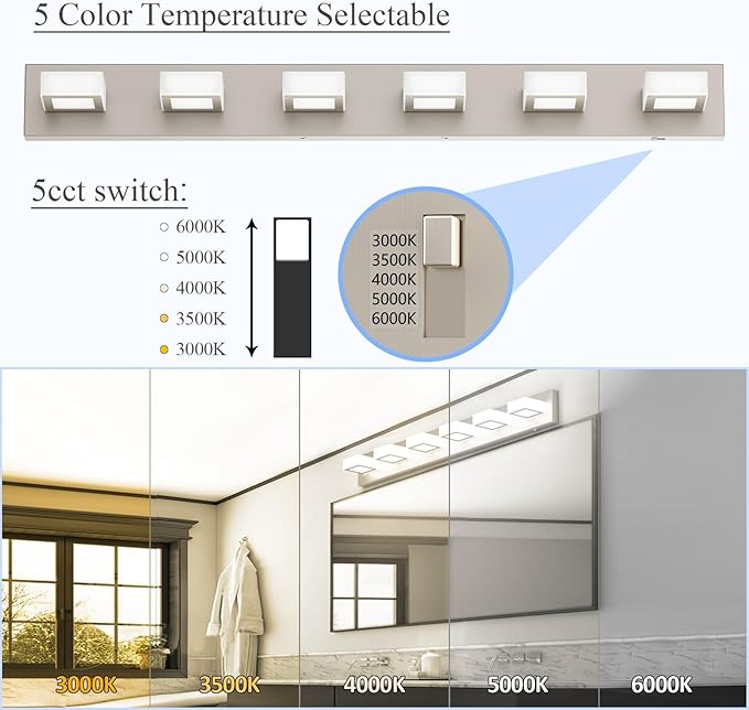 Ralbay Brushed Nickel Bathroom Lights Fixtures Dimmable 5 Color Temperature Acrylic Modern Vanity Lights for Bathroom Brushed Nickel-5 CCT 40.4 inch
