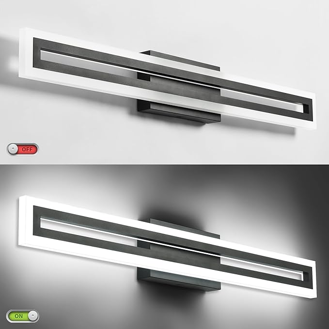 SOLFART 32 Inch Modern Bathroom Light Fixtures Bathroom Lights Over Mirror Black LED Vanity Lights for Bath 5 Color Temperature Adjustable LED Light Fixture Restroom 5CCT
