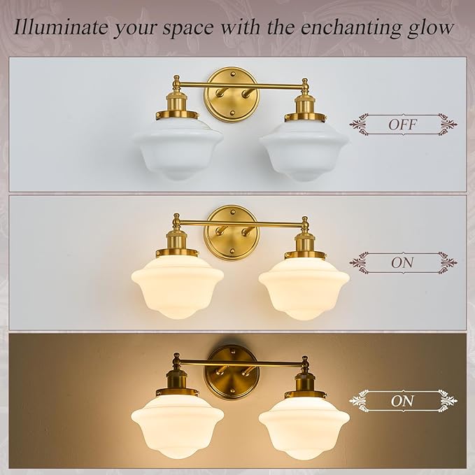 VitaLink 2-Light Wall Sconce Bathroom Vanity Light, 19” Gold Hardwired Vanity Lights Over Mirror Bathroom Wall Lamp Mid-Century Modern Wall Sconces for Living Room Bedroom