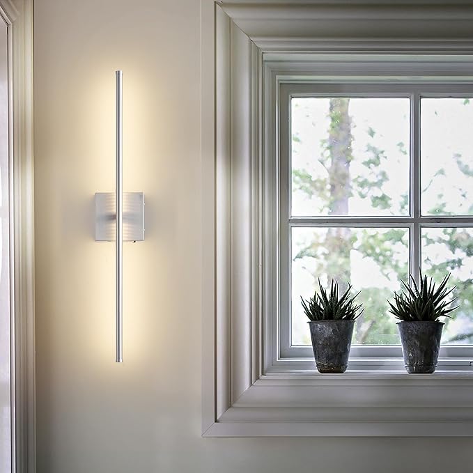 KARTOOSH Battery Operated Wall Sconces with Remote Control, Dimmable Wall Sconces Set of Two, 350°Rotate, 3000K LED Nickel Wireless Wall Light for Living Room, Hallway, Bedroom, 24.4 Inch (2 Pack)
