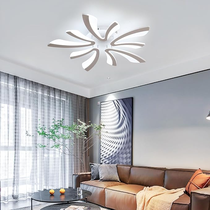 DELIPOP Modern Ceiling Light, 26.7'' Dimmable White Acrylic V-Shaped LED Flush Mount Ceiling Light, 3000K-6500K with Remote Control for Living Room Bedroom Dining Room