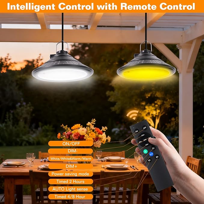 Solar Chicken Coop Light with Timer | Three-Color Dimmable LED, IP66 Waterproof Hanging Ceiling Pendant Light Suitable for Poultry Farms,Coops,Patio,Camping,Garage etc