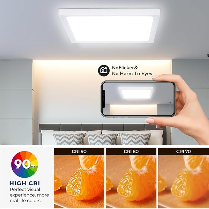 2Pack 12inch Square White 3200LM LED Flush Mount Ceiling Light,28W White 6000K Slim Surface Mount Ceiling Light Fixture for Kitchen Bedroom Living Room