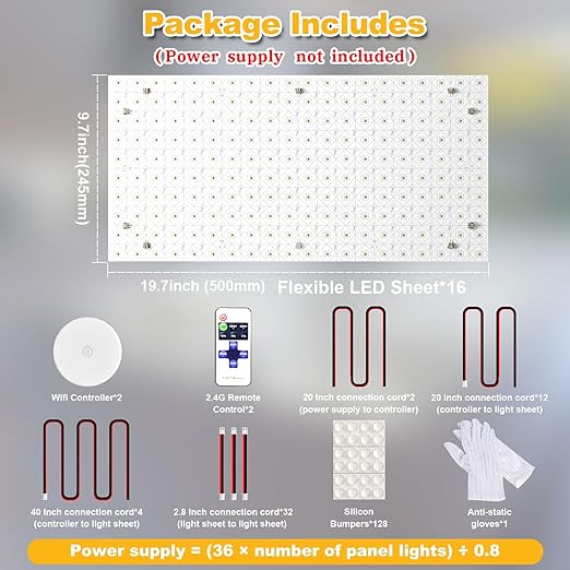 Lichaser 16 Pack LED Backlight Sheet White 6000K 24V 36W, Dimmable LED Panel Sheet Work with Alexa, Flexible Backlit Light Remote & APP Control, 19.7X9.7 Inch for Marble, Onyx, Quartz Countertop