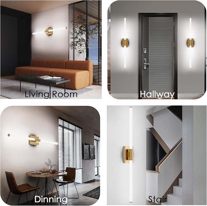 Modern LED Vanity Light, 360° Full Lighting Bathroom Light Fixture Over Mirror, 32W 5500K Cool White, Hardwired Wall Sconce, 40 Inch, Brass