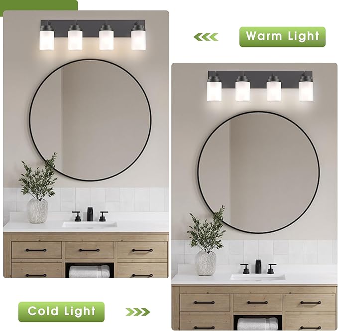 Espird Bathroom Vanity Light, 4 Light Matte Black Vanity Light with White Matte Glass Shade, 30in Farmhouse Wall Light, Lighting Fixtures Over Mirror for Bathroom