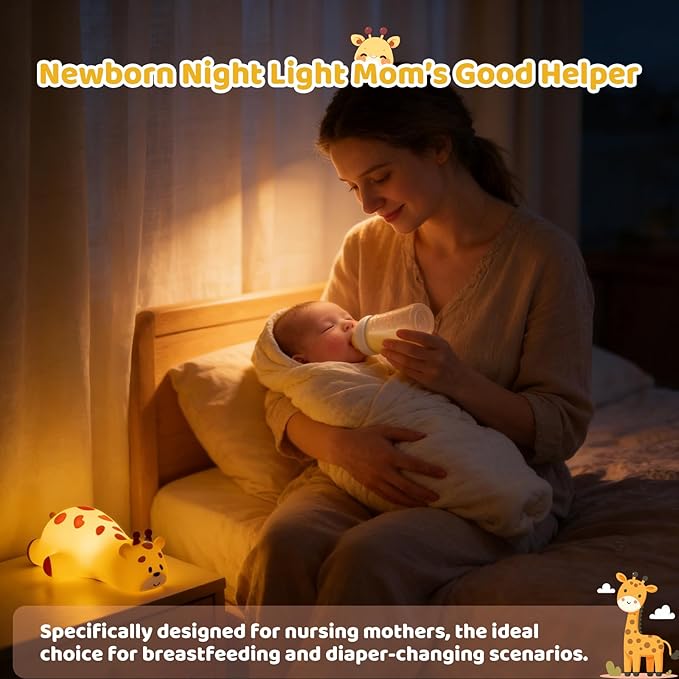 Kawaii Giraffe Lamp Silicone Night Light, Tap Control Squishy Baby Lights for Nursery, 3 Levels Dimmable Rechargeable LED Bedside Lamp with Timer, Giraffe Gifts for Toddler, Bedroom, Toy